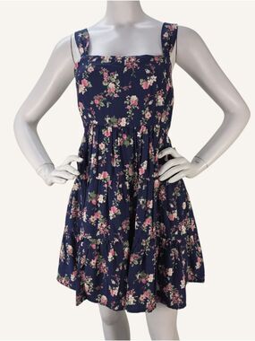 Blu Pepper Midnight Petals Navy Floral Smocked Tiered Mini Dress Small NWT